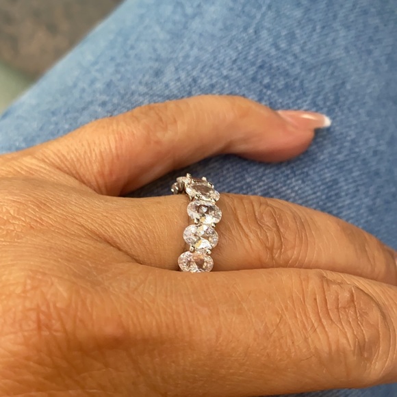 Sterling silver Eternity Oval Wedding Band CZ - Picture 9 of 10